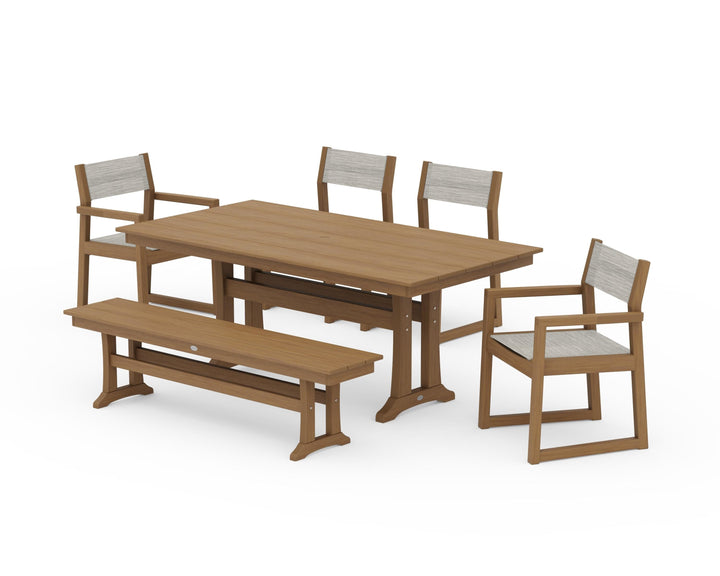 POLYWOOD® EDGE Sling 6-Piece Farmhouse Dining Set With Trestle Legs