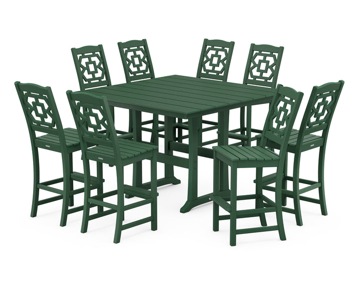Martha Stewart by POLYWOOD® Chinoiserie 9-Piece Square Farmhouse Side Chair Bar Set with Trestle Legs