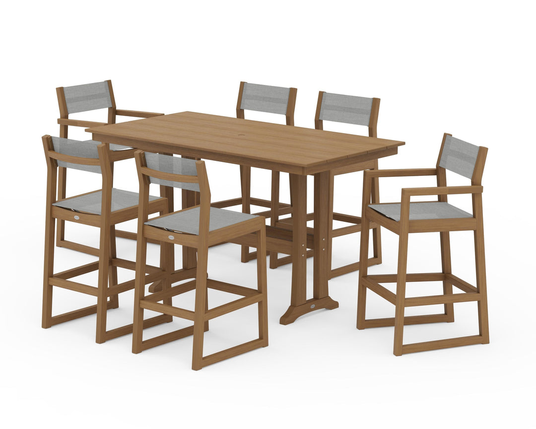 POLYWOOD® EDGE Sling 7-Piece Farmhouse Bar Set with Trestle Legs