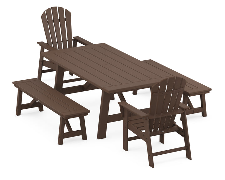 POLYWOOD® South Beach 5-Piece Rustic Farmhouse Dining Set With Benches