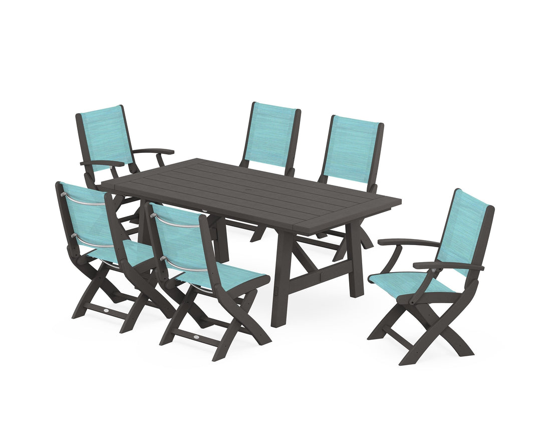 POLYWOOD® Coastal Folding Chair 7-Piece Rustic Farmhouse Dining Set