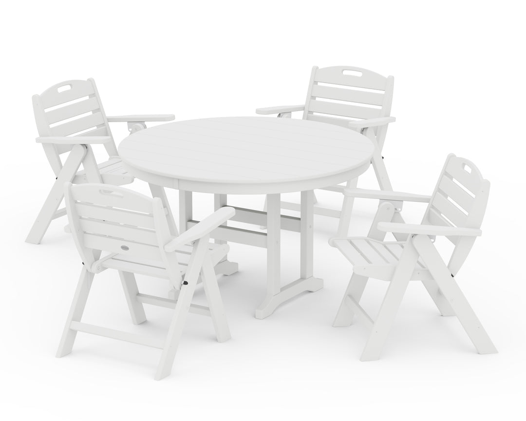 POLYWOOD® Nautical Folding Lowback Chair 5-Piece Round Farmhouse Dining Set