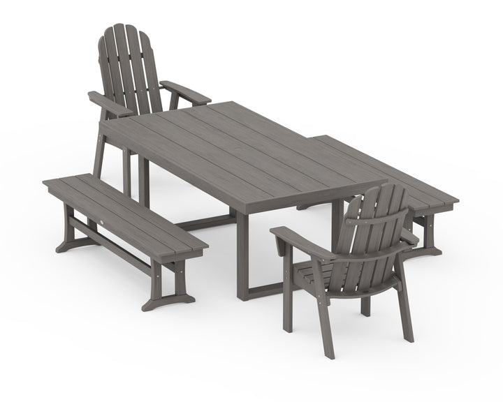 POLYWOOD® Vineyard Adirondack 5-Piece Dining Set with Benches
