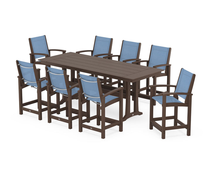 POLYWOOD® Coastal 9-Piece Farmhouse Counter Set with Trestle Legs