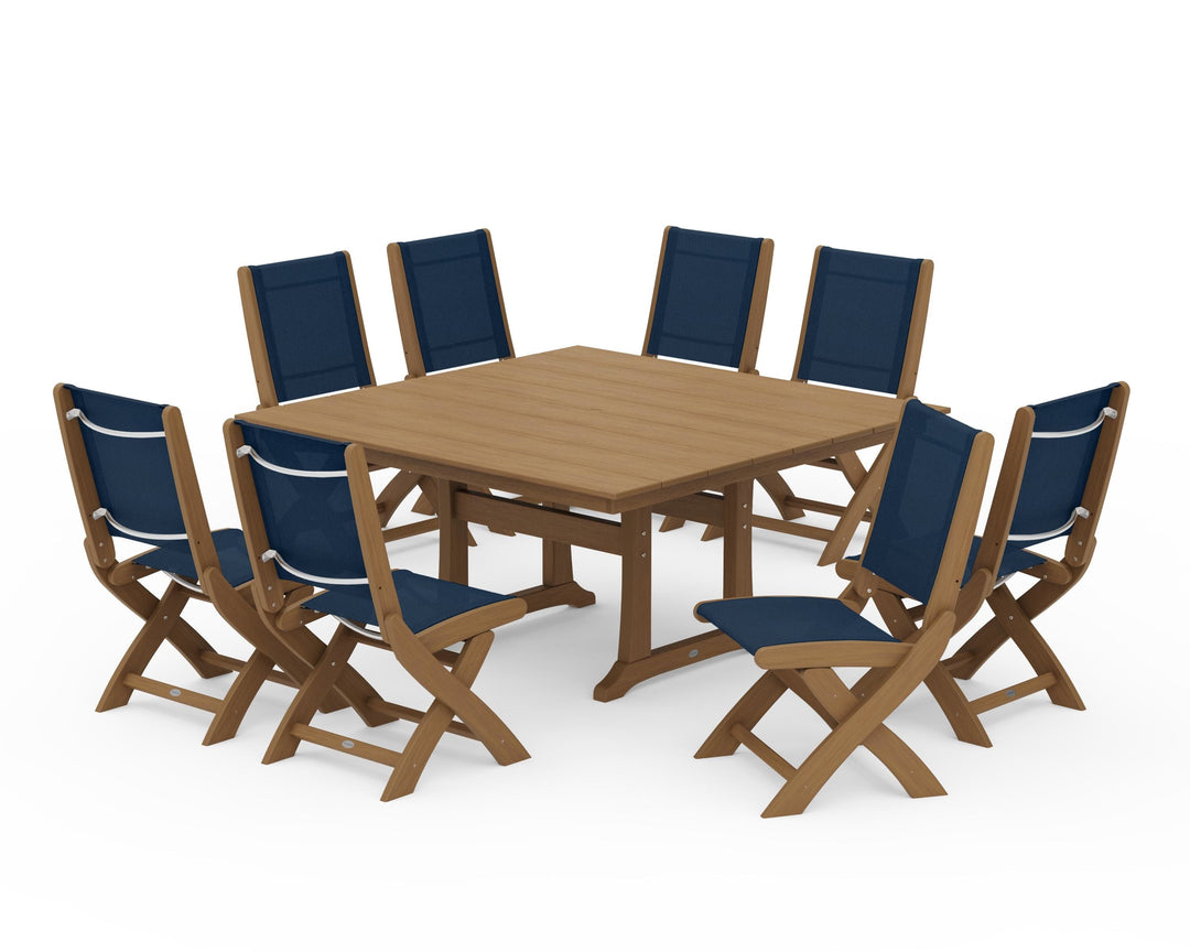 POLYWOOD® Coastal Folding Side Chair 9-Piece Farmhouse Dining Set