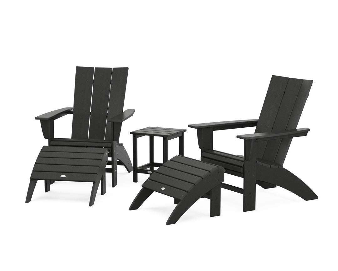 POLYWOOD® Modern Curveback Adirondack Chair 5-Piece Set with Ottomans and 18" Side Table