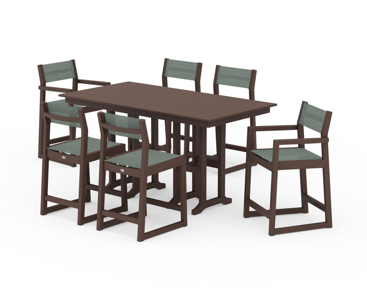POLYWOOD® EDGE Sling 7-Piece Farmhouse Counter Set with Trestle Legs