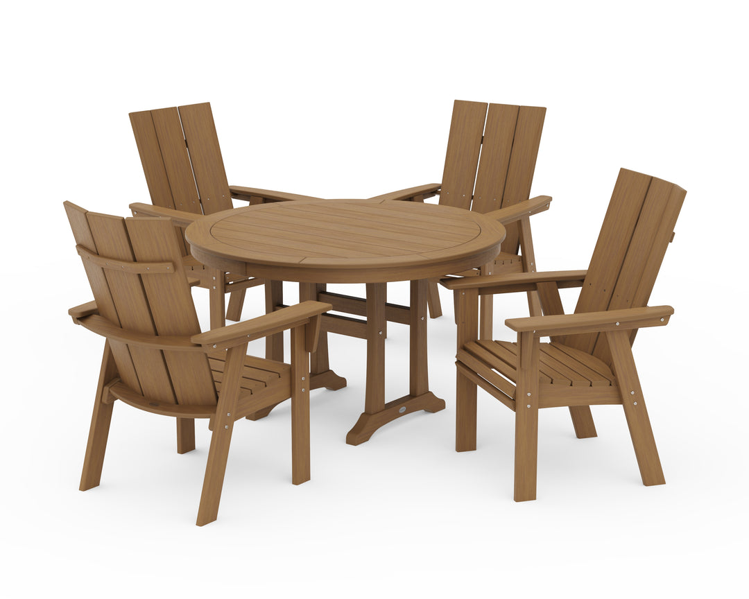 POLYWOOD® Modern Curveback Adirondack 5-Piece Nautical Trestle Dining Set