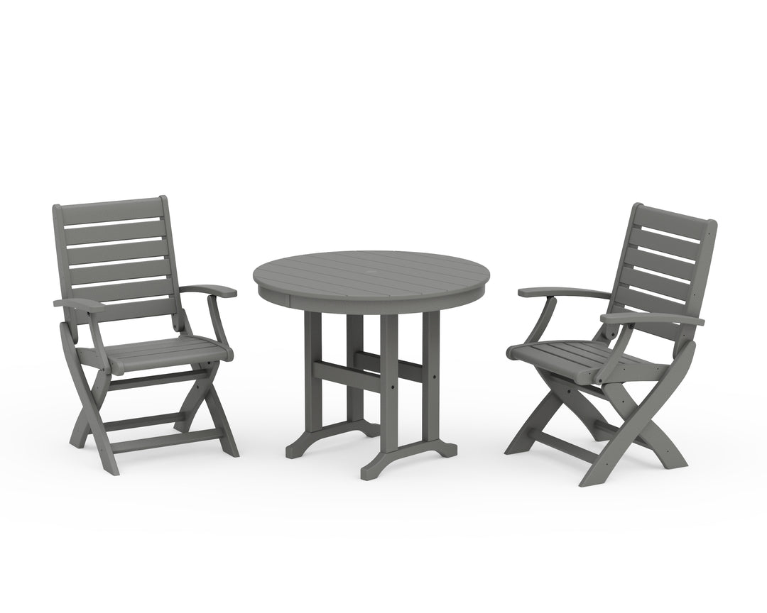 POLYWOOD® Signature Folding Chair 3-Piece Round Farmhouse Dining Set