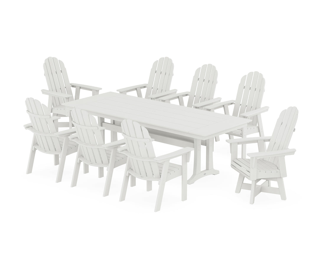 POLYWOOD® Vineyard 9-Piece Curveback Adirondack Swivel Farmhouse Dining Set with Trestle Legs
