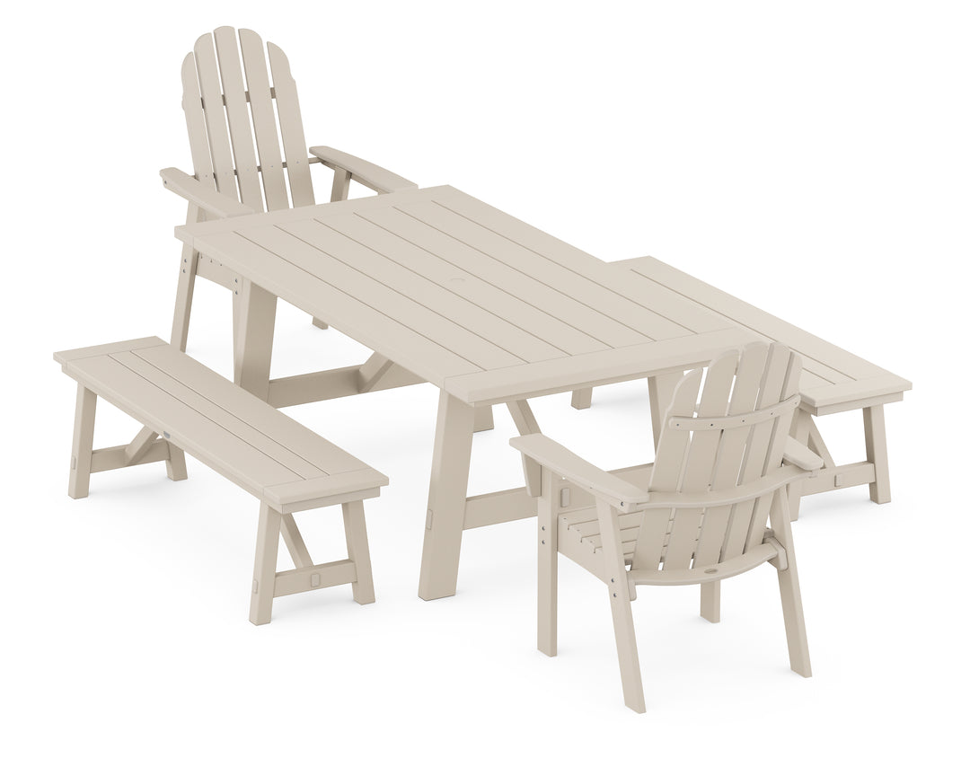 POLYWOOD® Vineyard Curveback Adirondack 5-Piece Rustic Farmhouse Dining Set With Benches