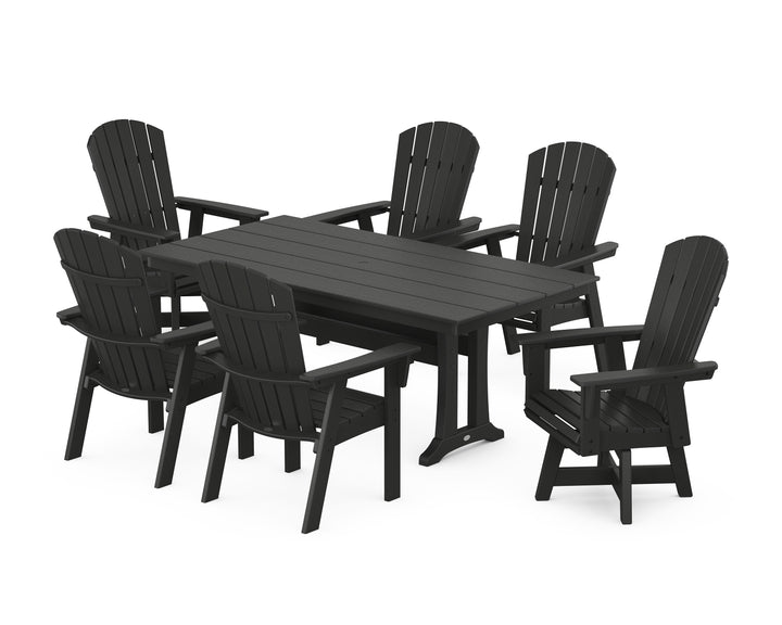 POLYWOOD® Nautical Curveback Adirondack Swivel Chair 7-Piece Farmhouse Dining Set With Trestle Legs