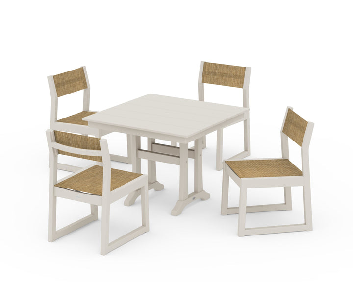 POLYWOOD® EDGE Sling 5-Piece Farmhouse Trestle Side Chair Dining Set
