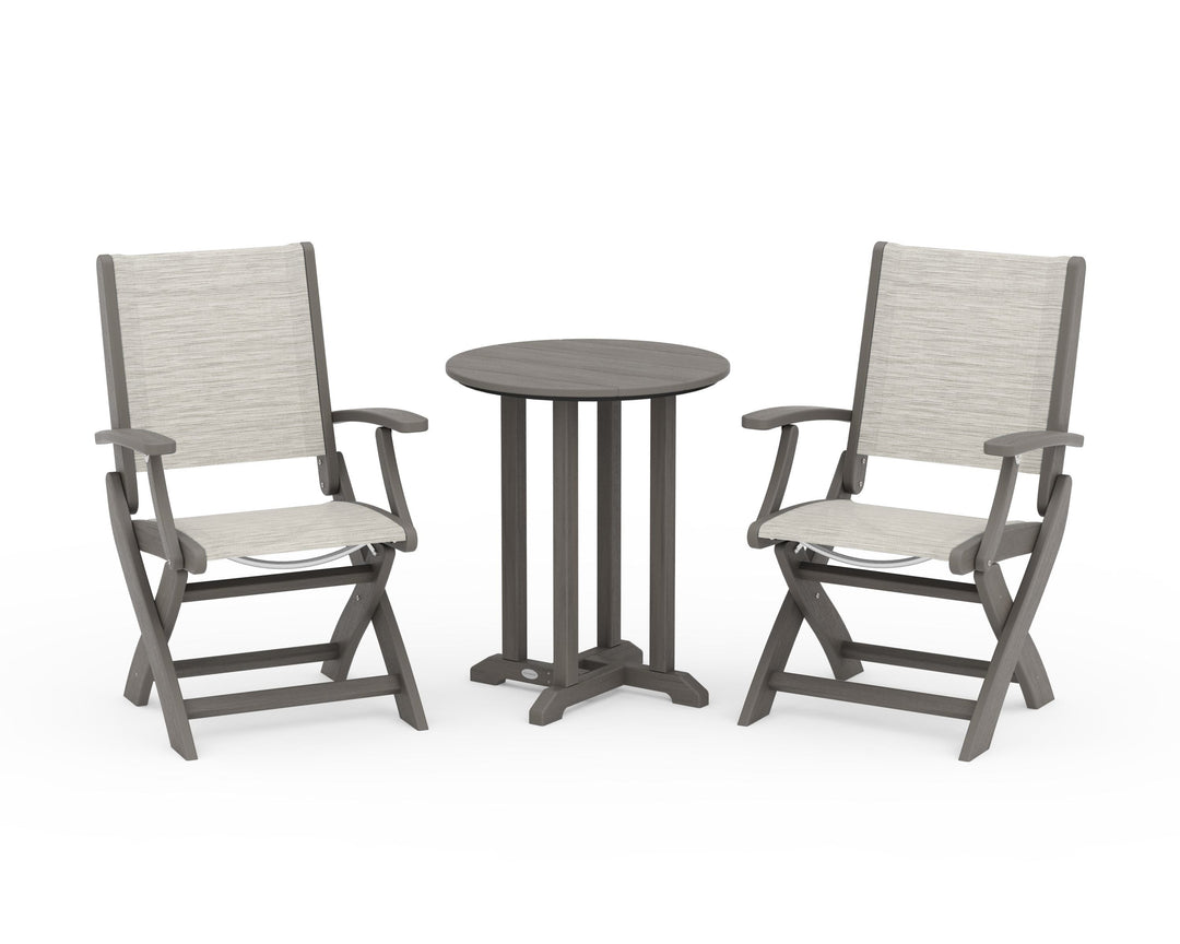 POLYWOOD® Coastal Folding 3-Piece Round Bistro Dining Set