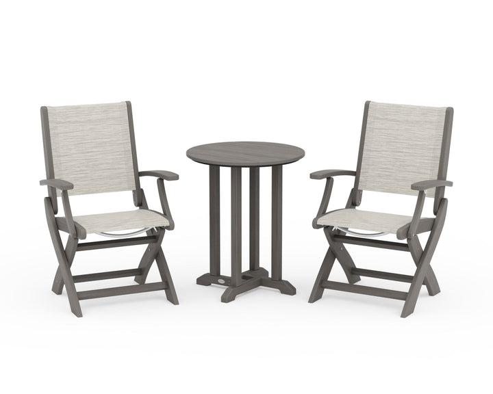 POLYWOOD® Coastal Folding 3-Piece Round Bistro Dining Set