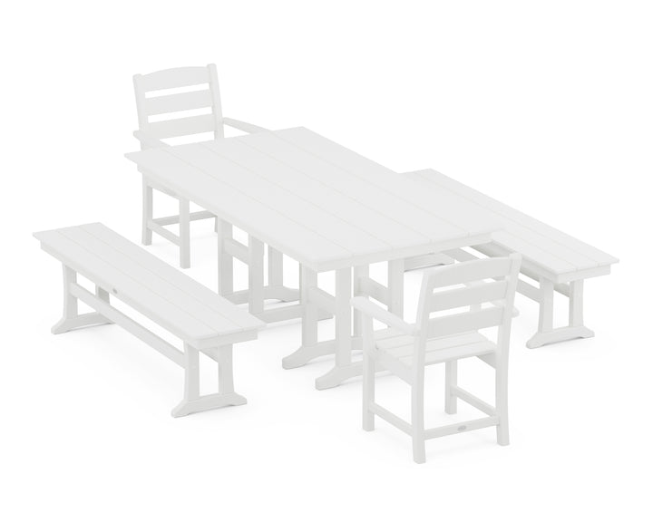 POLYWOOD® Lakeside 5-Piece Farmhouse Dining Set with Benches