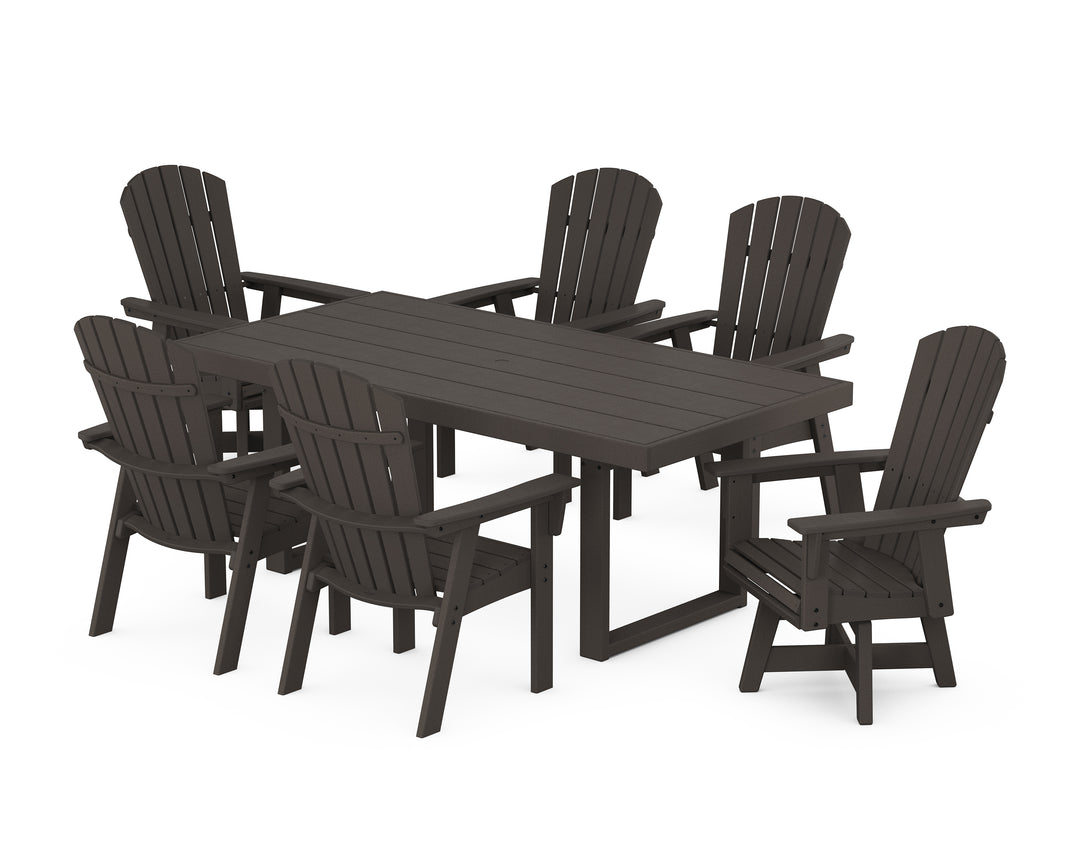 POLYWOOD® Nautical Curveback Adirondack Swivel Chair 7-Piece Dining Set