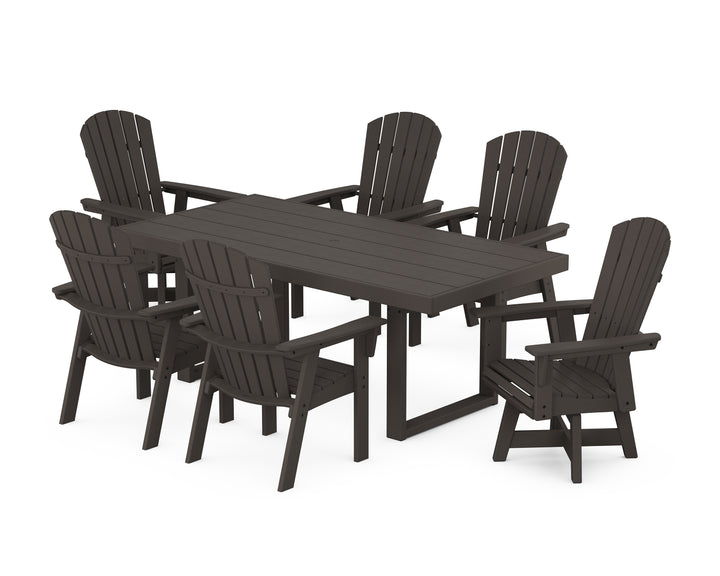 POLYWOOD® Nautical Curveback Adirondack Swivel Chair 7-Piece Dining Set