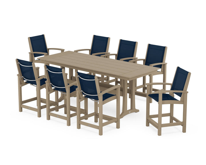 POLYWOOD® Coastal 9-Piece Farmhouse Counter Set with Trestle Legs