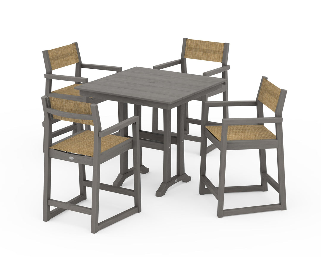 POLYWOOD® EDGE Sling Arm Chair 5-Piece Farmhouse Counter Set with Trestle Legs