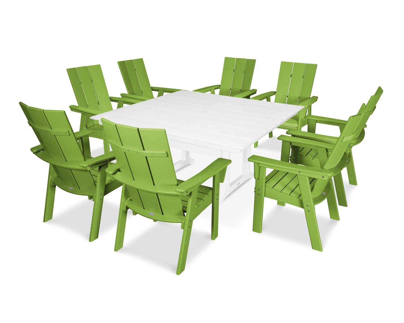 Modern Curveback Adirondack 9-Piece Farmhouse Trestle Dining Set