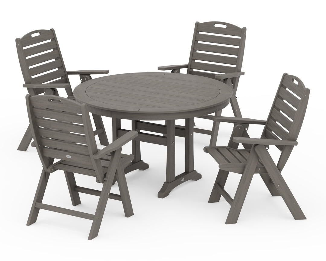 POLYWOOD® Nautical Highback Chair 5-Piece Round Dining Set with Trestle Legs
