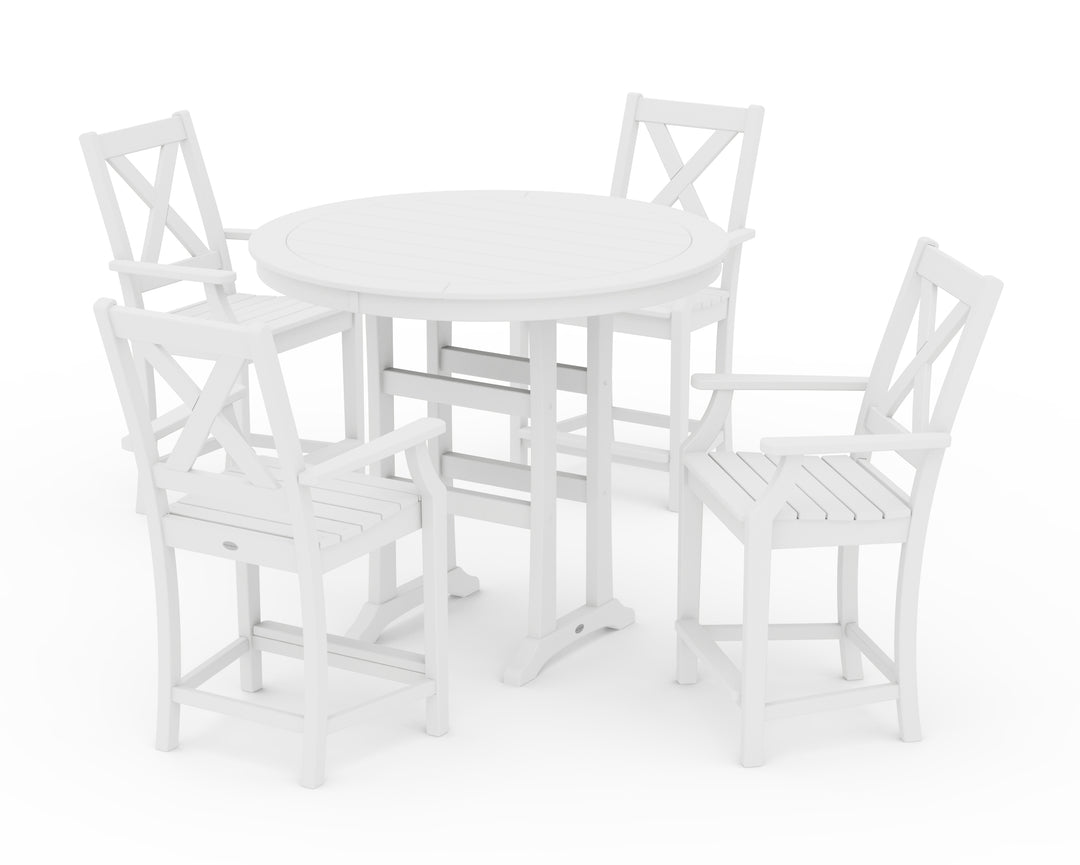 POLYWOOD® Braxton 5-Piece Nautical Trestle Arm Chair Counter Set