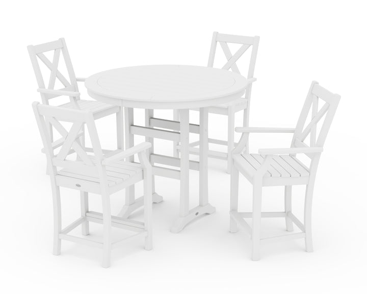 POLYWOOD® Braxton 5-Piece Nautical Trestle Arm Chair Counter Set