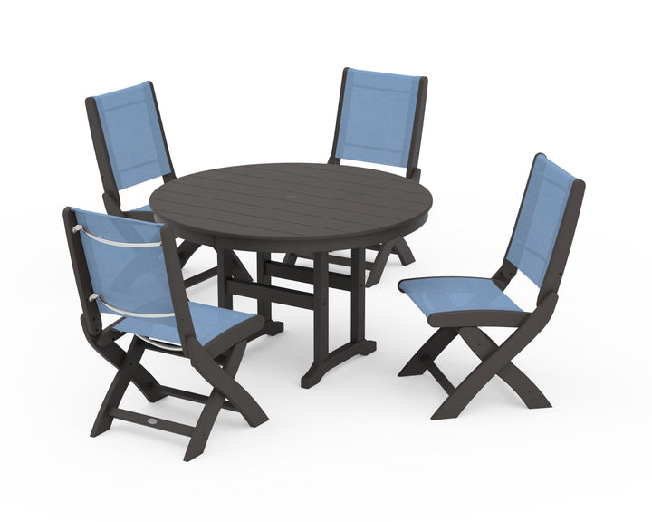 POLYWOOD® Coastal Folding Side Chair 5-Piece Round Dining Set