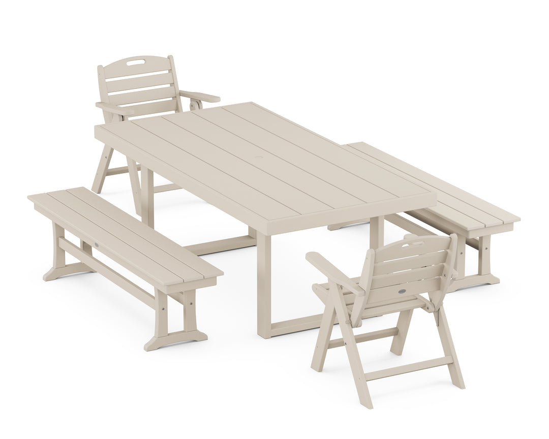 POLYWOOD® Nautical Lowback 5-Piece Dining Set with Benches