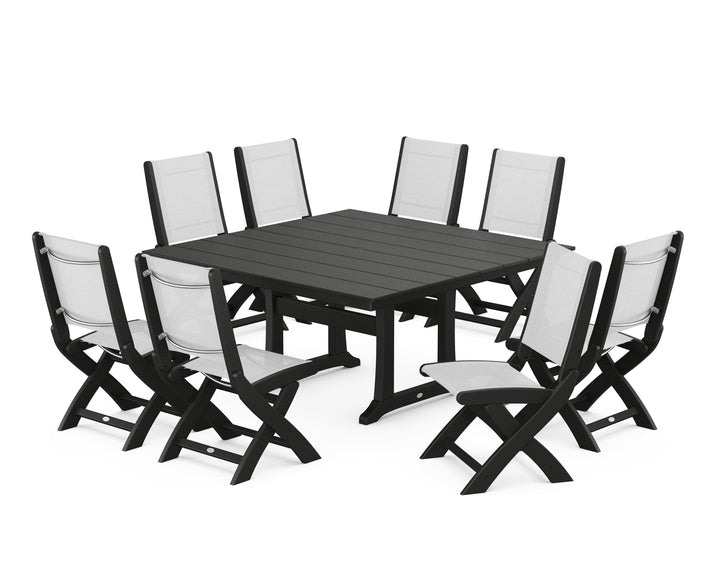 POLYWOOD® Coastal Folding Side Chair 9-Piece Farmhouse Dining Set