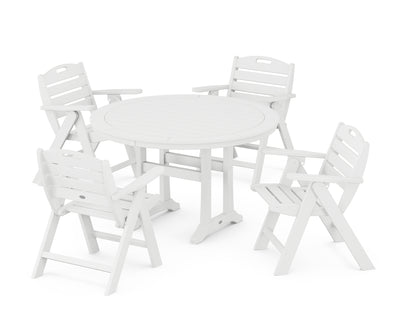 Nautical Folding Lowback Chair 5-Piece Round Dining Set With Trestle Legs