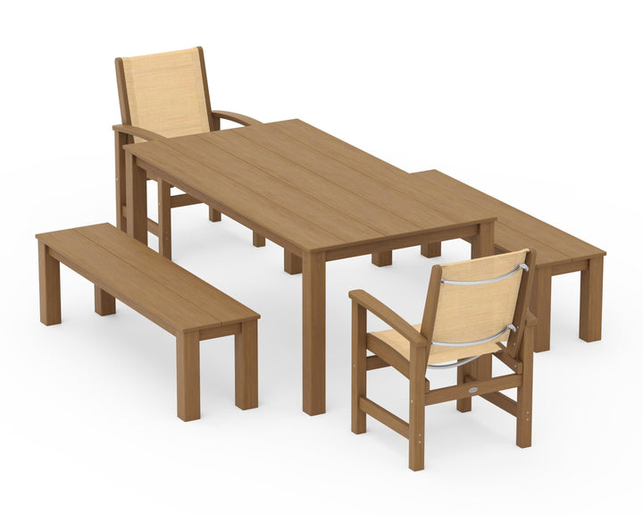 POLYWOOD® Coastal 5-Piece Parsons Dining Set with Benches