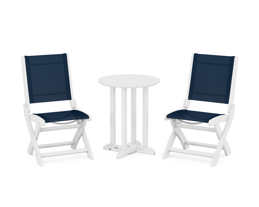 POLYWOOD® Coastal Folding Side Chair 3-Piece Round Bistro Dining Set