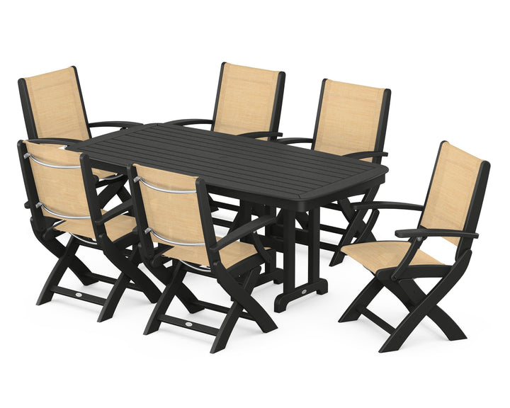 POLYWOOD® Coastal Folding Arm Chair 7-Piece Dining Set
