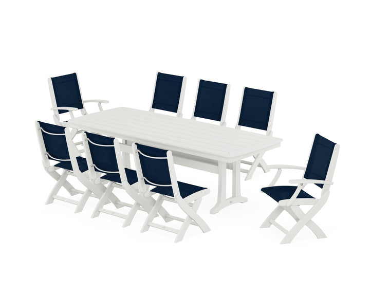 POLYWOOD® Coastal Folding 9-Piece Dining Set with Trestle Legs