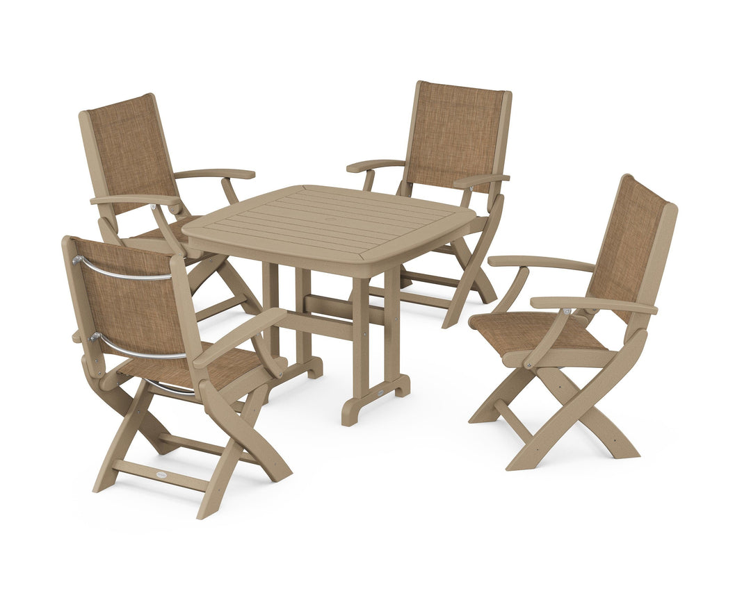 POLYWOOD® Coastal Folding Chair 5-Piece Dining Set