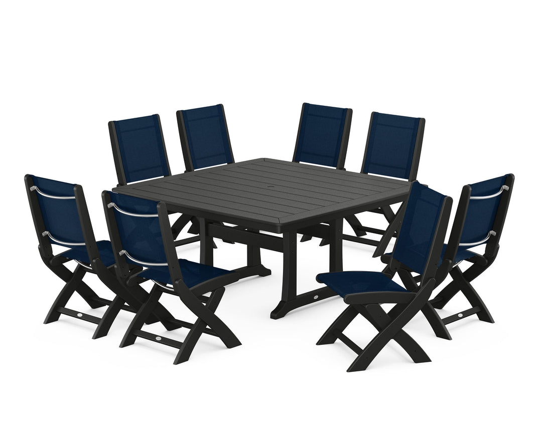 POLYWOOD® Coastal Folding Side Chair 9-Piece Dining Set with Trestle Legs