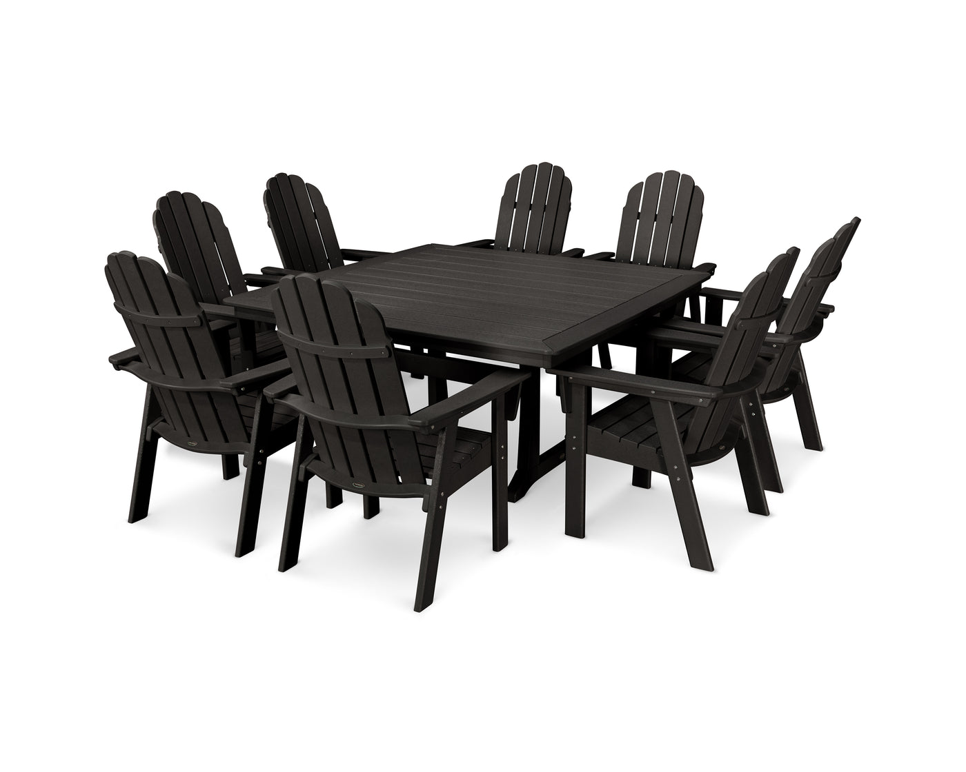 Vineyard Curveback Adirondack 9-Piece Nautical Trestle Dining Set