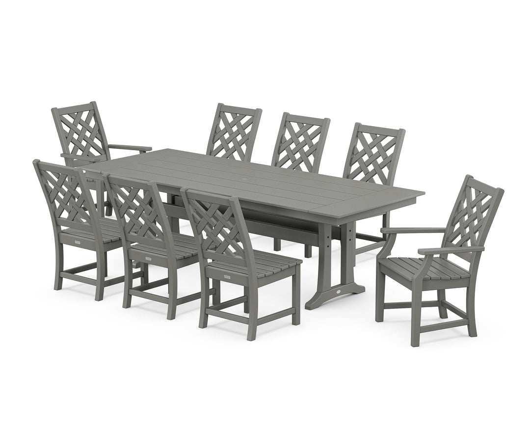 Country Living Wovendale 9-Piece Farmhouse Dining Set with Trestle Legs