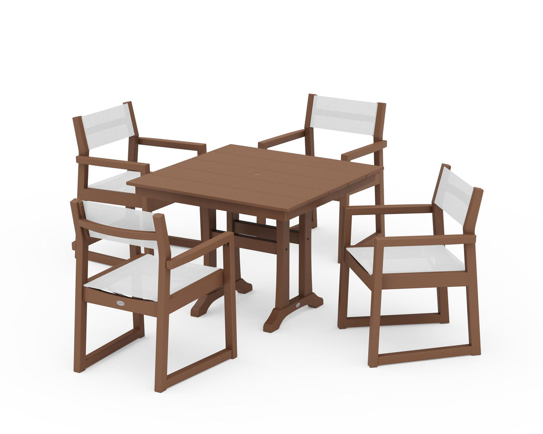 POLYWOOD® EDGE Sling 5-Piece Farmhouse Dining Set with Trestle Legs