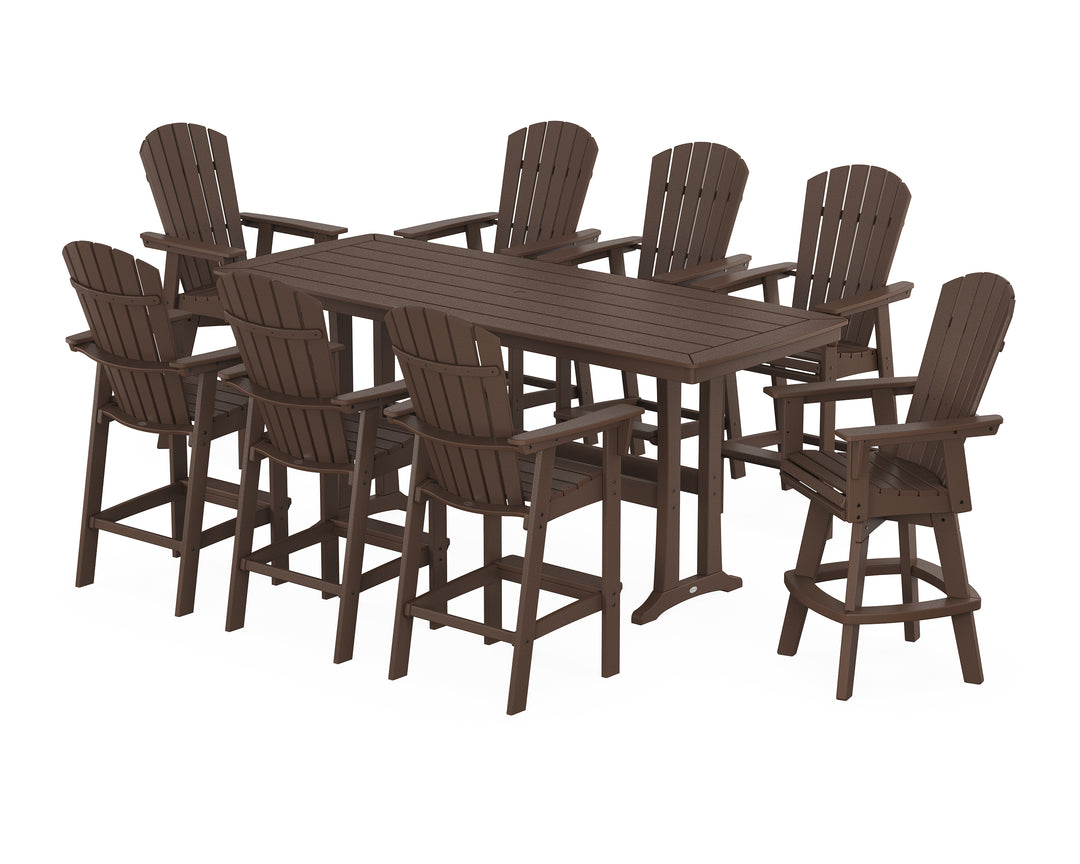 POLYWOOD® Nautical Curveback Adirondack Swivel 9-Piece Bar Set with Trestle Legs