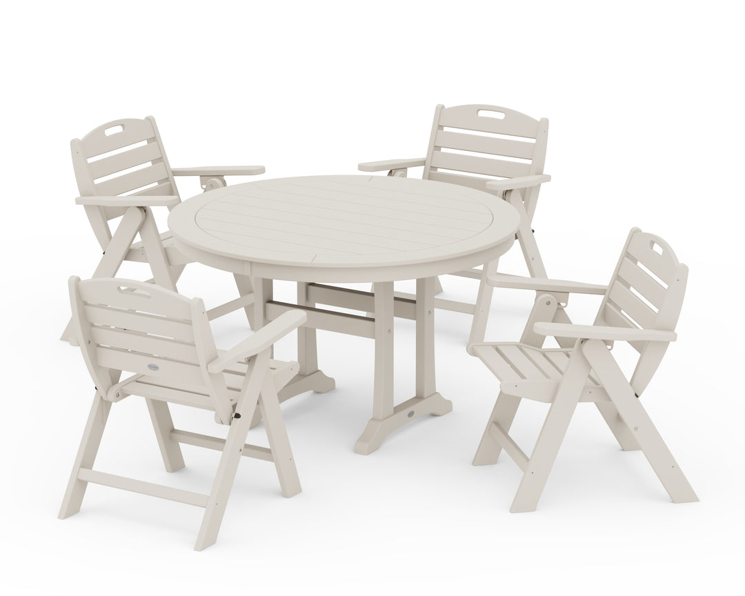 POLYWOOD® Nautical Folding Lowback Chair 5-Piece Round Dining Set With Trestle Legs