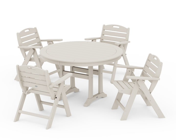 POLYWOOD® Nautical Folding Lowback Chair 5-Piece Round Dining Set With Trestle Legs