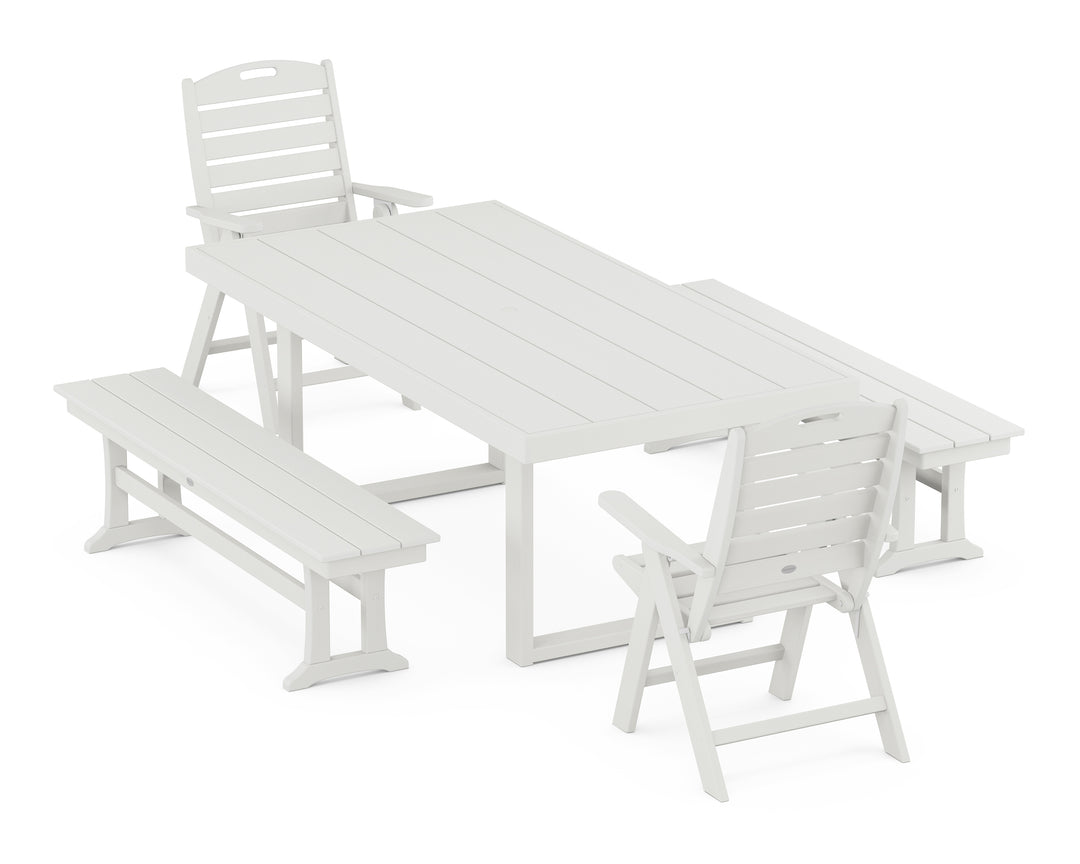 POLYWOOD® Nautical Folding Highback 5-Piece Dining Set with Trestle Legs