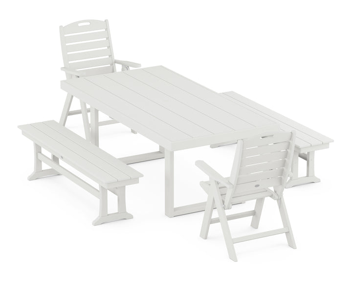 POLYWOOD® Nautical Folding Highback 5-Piece Dining Set with Trestle Legs