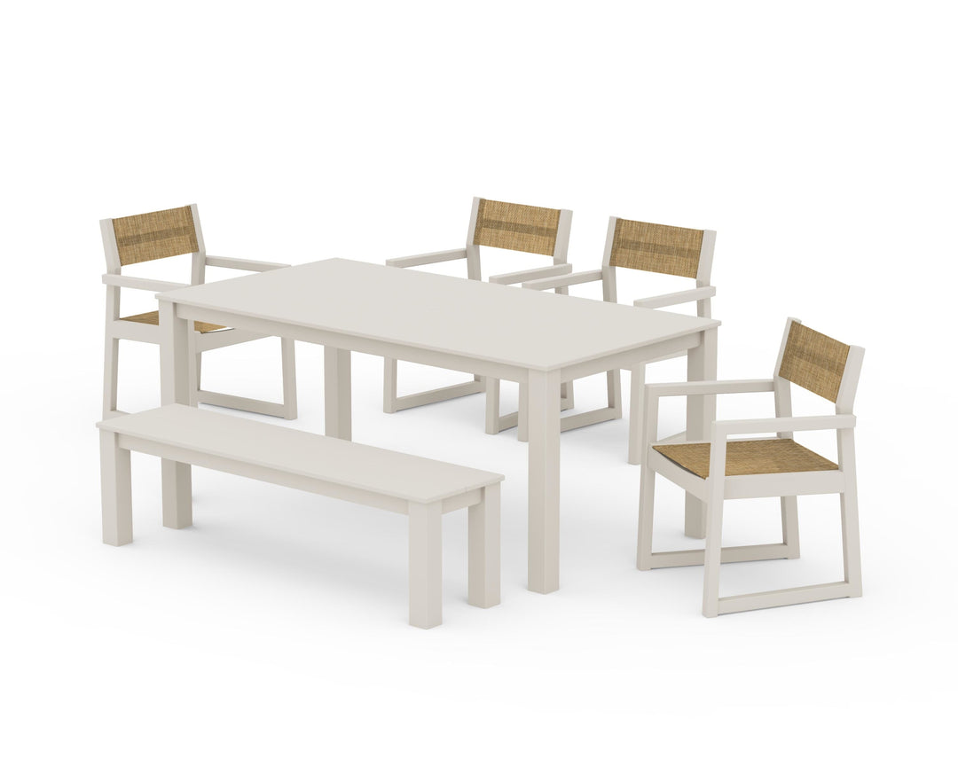 POLYWOOD® EDGE Sling Arm Chair 6-Piece Parsons Dining Set with Bench