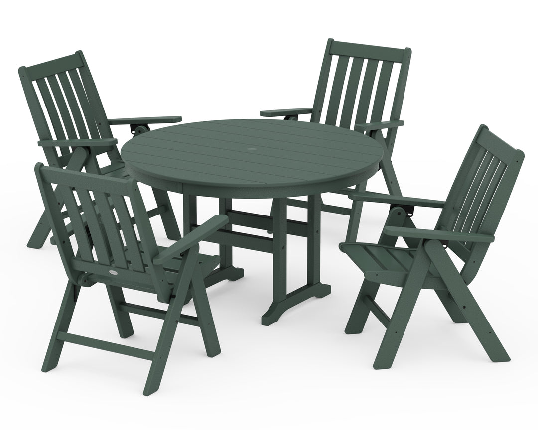 POLYWOOD® Vineyard Folding Chair 5-Piece Round Farmhouse Dining Set
