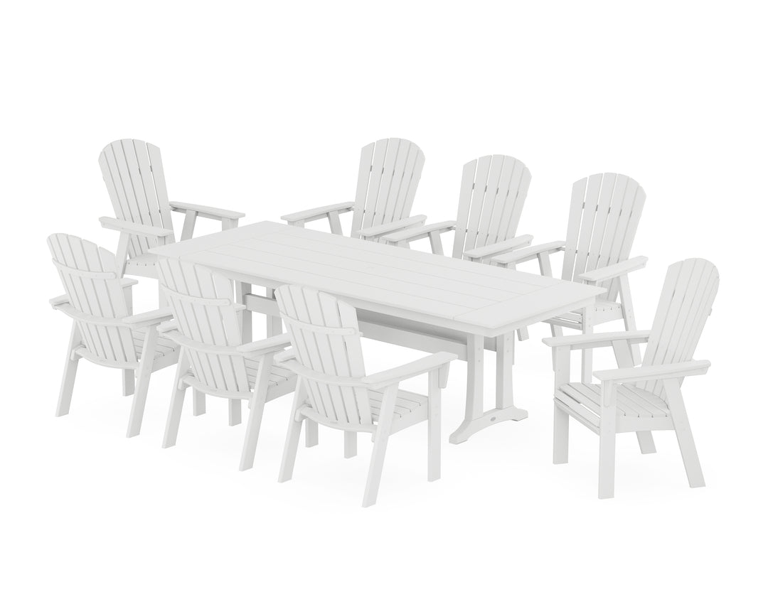 POLYWOOD® Nautical 9-Piece Curveback Adirondack Farmhouse Dining Set with Trestle Legs