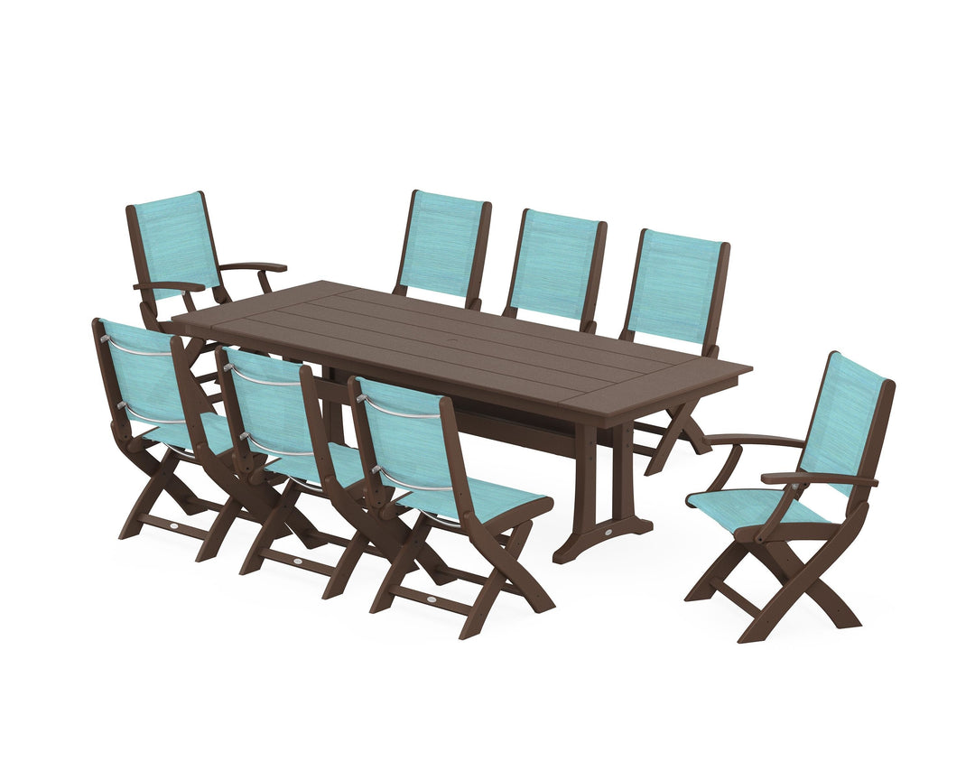 POLYWOOD® Coastal 9-Piece Folding Dining Chair Farmhouse Dining Set with Trestle Legs